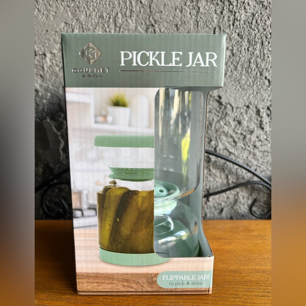 Gourmet Kitchen Pickle Glass Jar with Green Lid